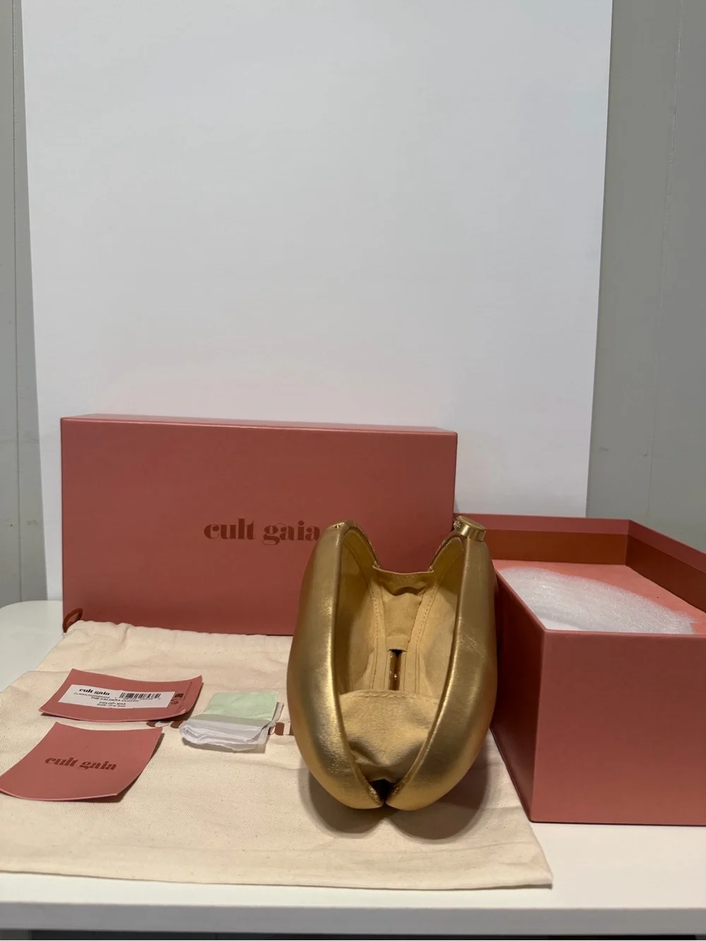 Cult Gaia The Caldera Clutch in Matte Brass